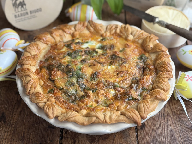 Baron Bigod & Wild Garlic Tart with salad & buttered potatoes