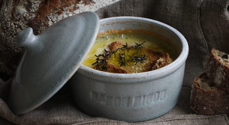 Baked Baron Bigod with white wine, garlic & rosemary by Dulcie Crickmore