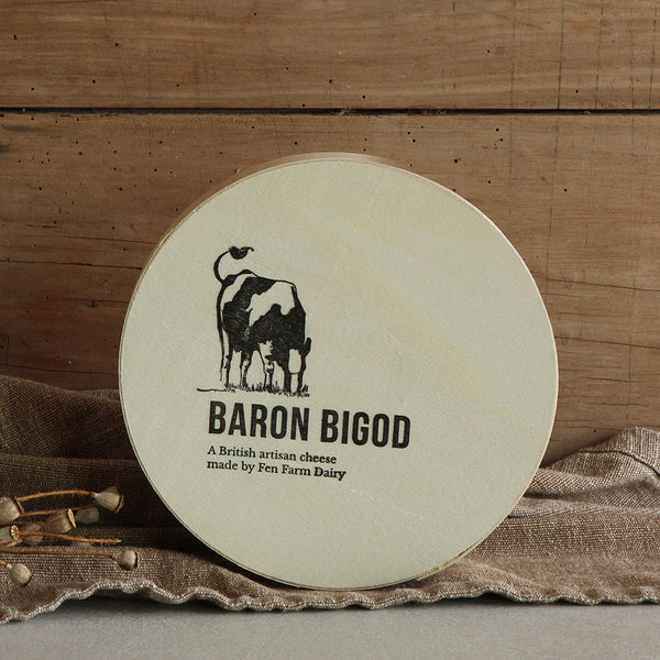 Our farmhouse Brie style cheese (approximately 1kg), handmade at Fen Farm from our own grass-fed Montbéliarde cows milk. Your cheese will be hand wrapped in wax paper and packed in its own beautiful wooden box.