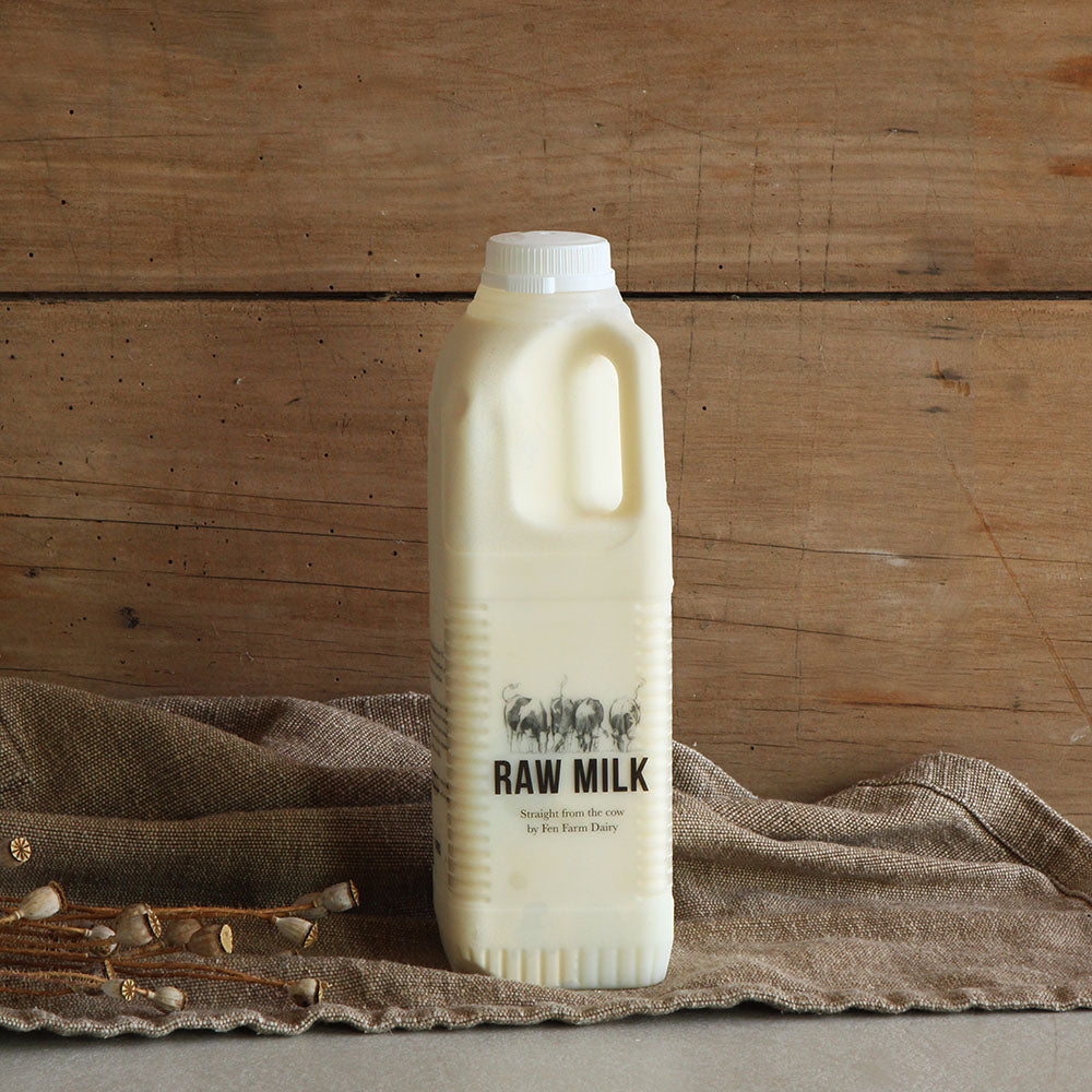 Our raw (unpasteurised), whole live cows milk. Straight from our free-ranging Montbéliarde herd and completely unprocessed.