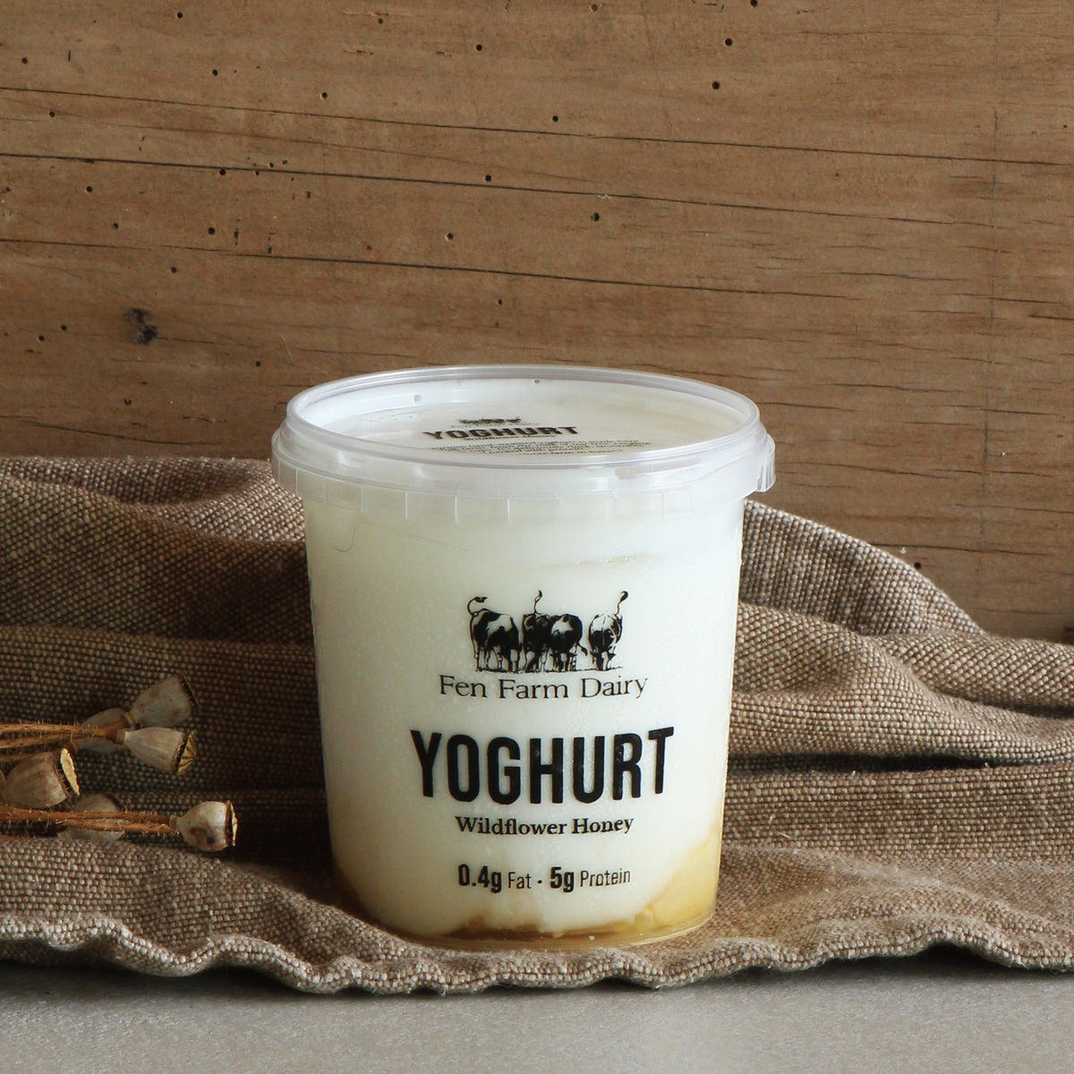 A 400g pot of our handmade farmhouse yoghurt, with a thick layer of local Suffolk honey.

Our yoghurt is virtually fat free, made with skimmed milk and naturally loaded with protein.